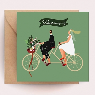 Zaproszenia ślubne z tandemem para na rowerze